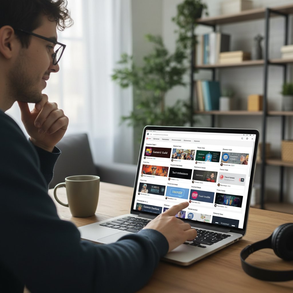 Osoba przeglądająca różne czaty i fora na laptopie, wybierająca najlepszą opcję