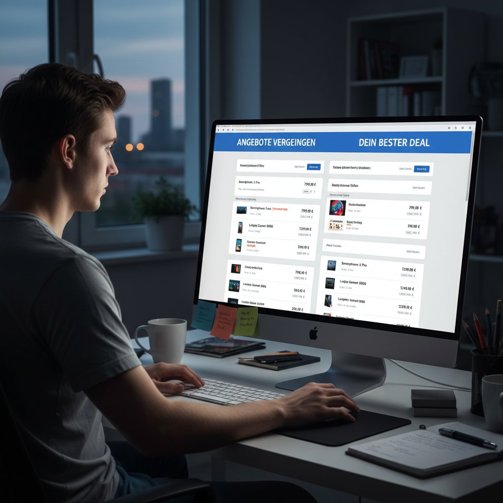 Osoba analizująca oferty na laptopie – porównanie platform niemiecki pomoc online