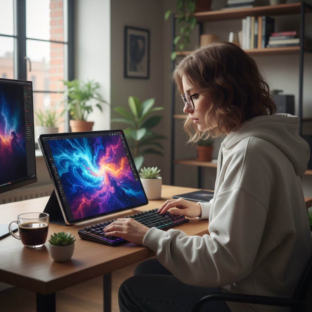 Tworzenie cyfrowej sztuki dla poprawy nastroju, osoba z tabletem graficznym