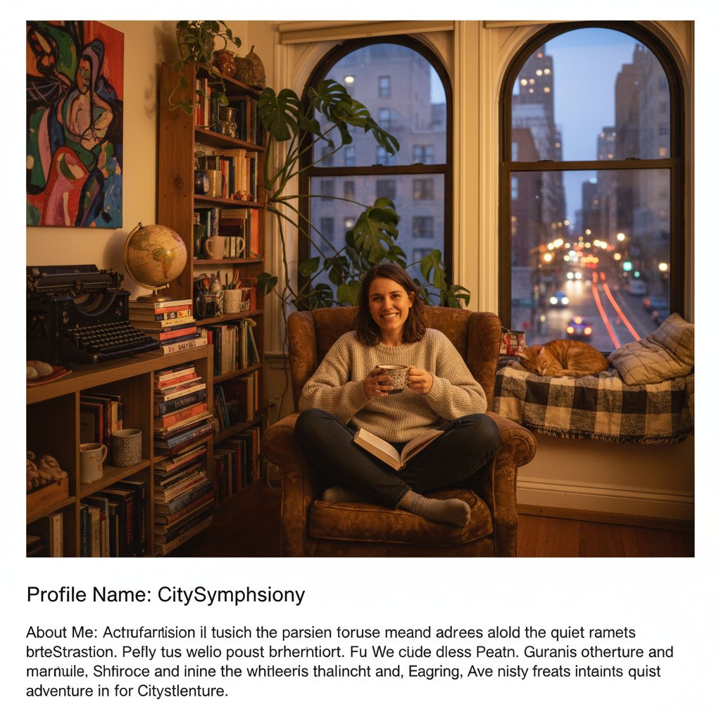 Profil randkowy w aplikacji z oryginalnym opisem i zdjęciem