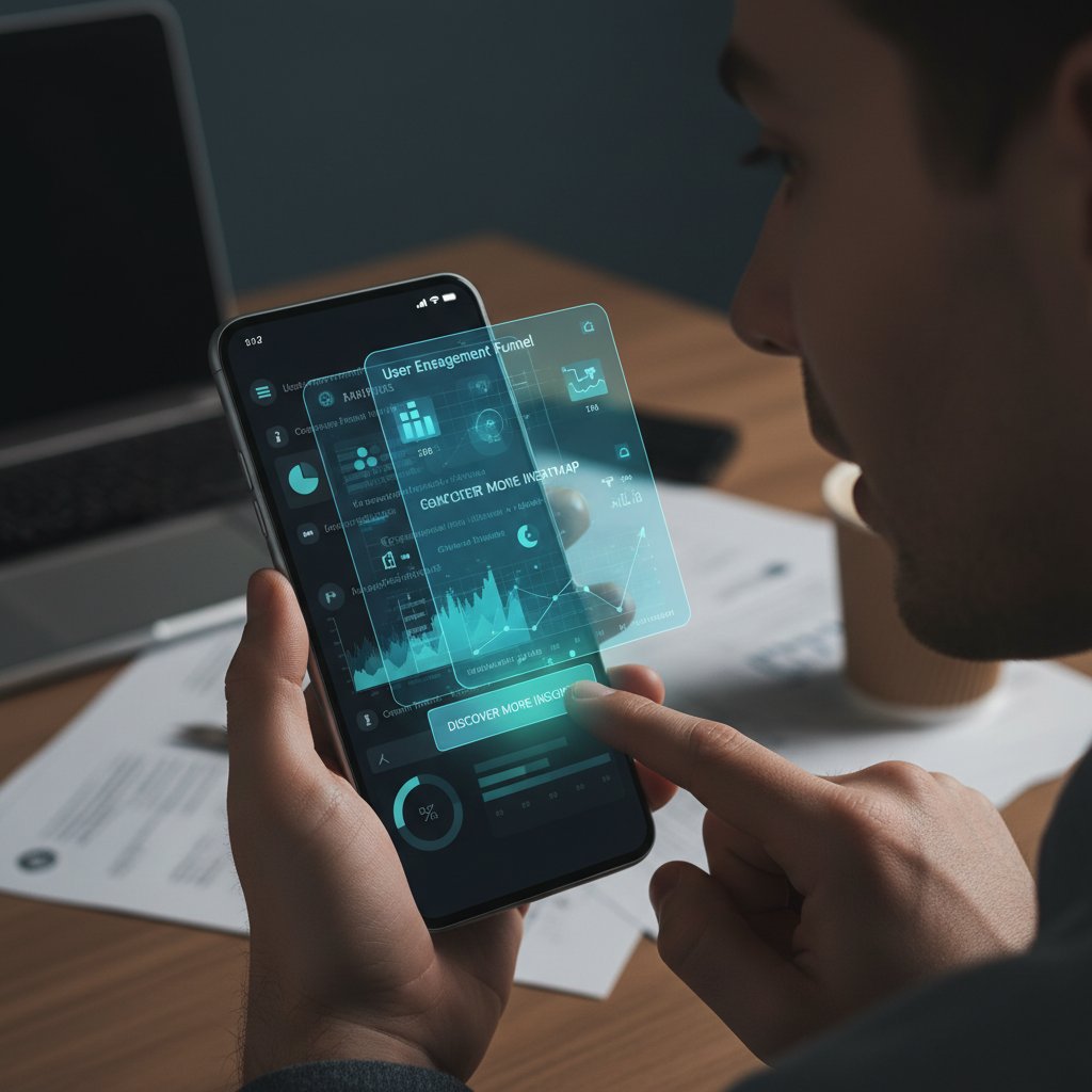 Osoba odkrywająca nowe, ukryte funkcje aplikacji analitycznej na smartfonie