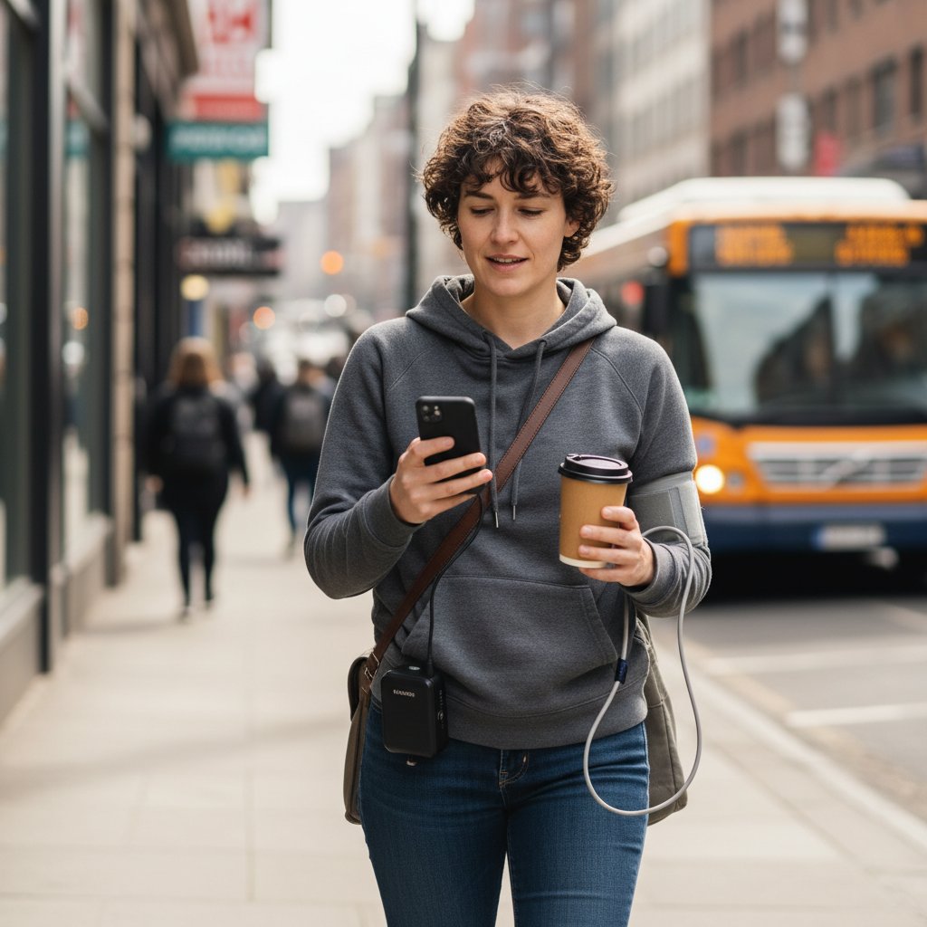 Osoba wykonująca codzienne czynności z założonym holterem ciśnieniowym