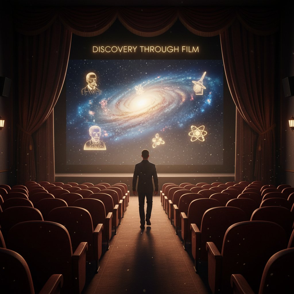 Person entering a glowing room, symbolizing discovery through film