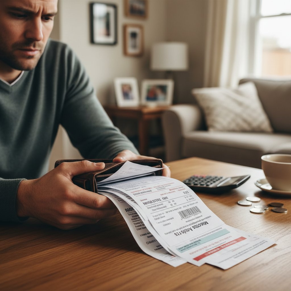 Osoba trzymająca portfel i faktury za leczenie w domu