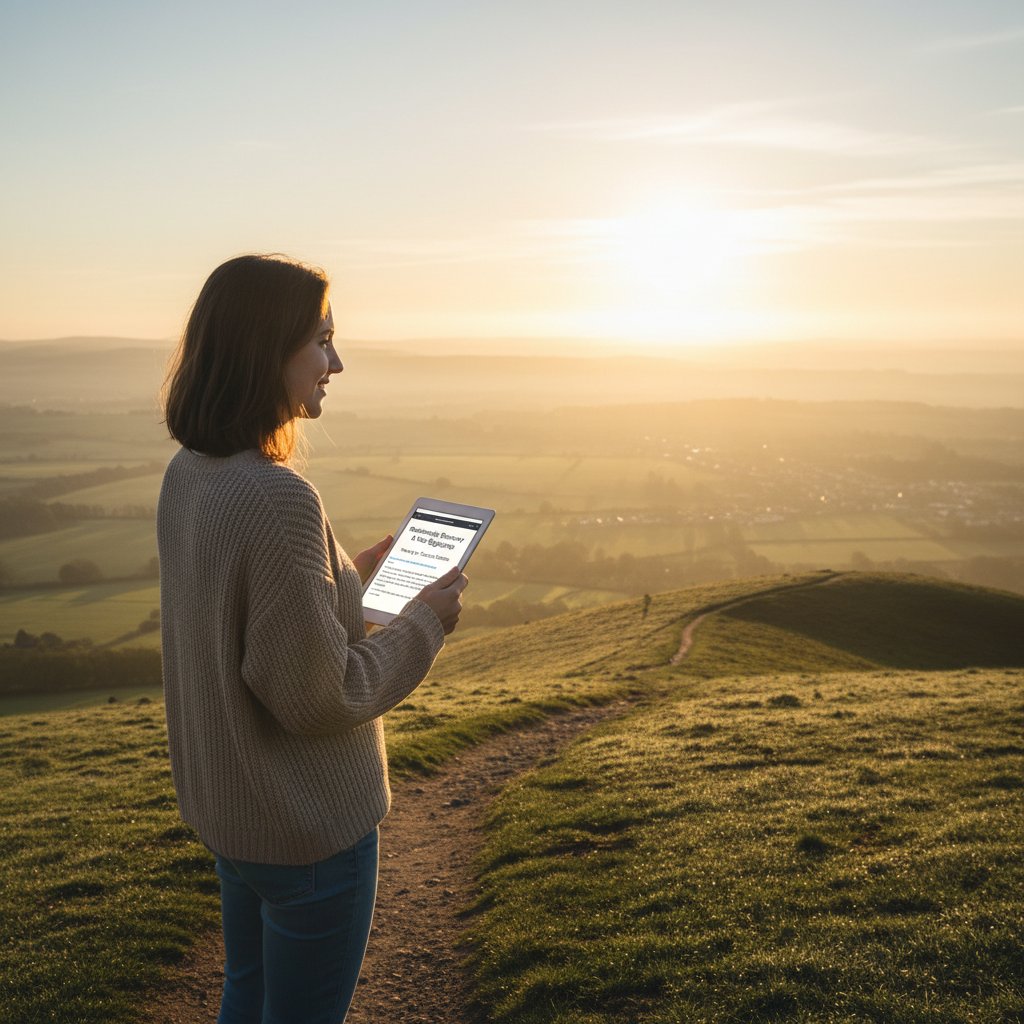 Person looking thoughtful gazing out window, sunrise, hope after using online relationship advice forum