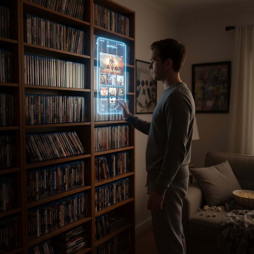 Person choosing a movie on their own, bypassing recommendations, movie discovery