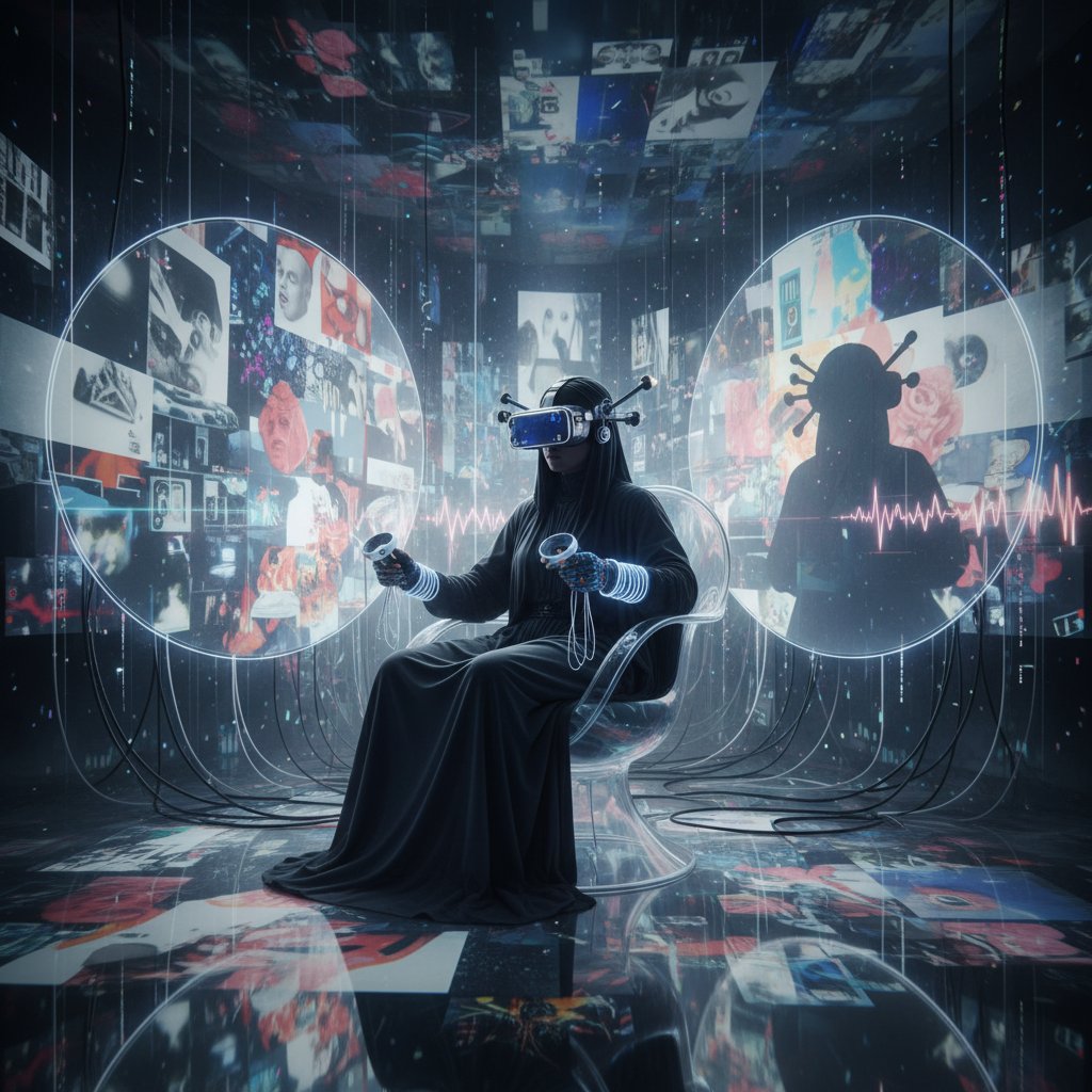 Person immersed in VR experimental cinema, future of movie experiences