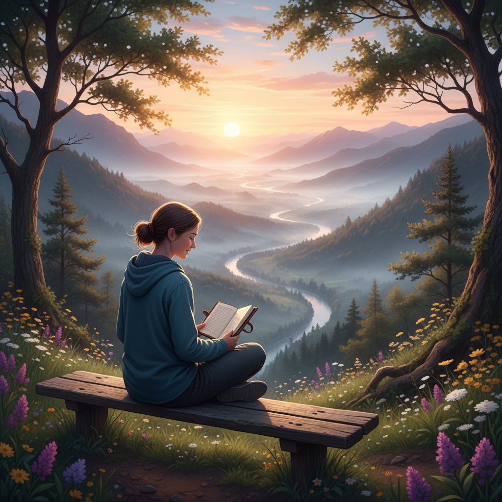 Osoba prowadząca dziennik o świcie – refleksja nad postępem w zmianie życia