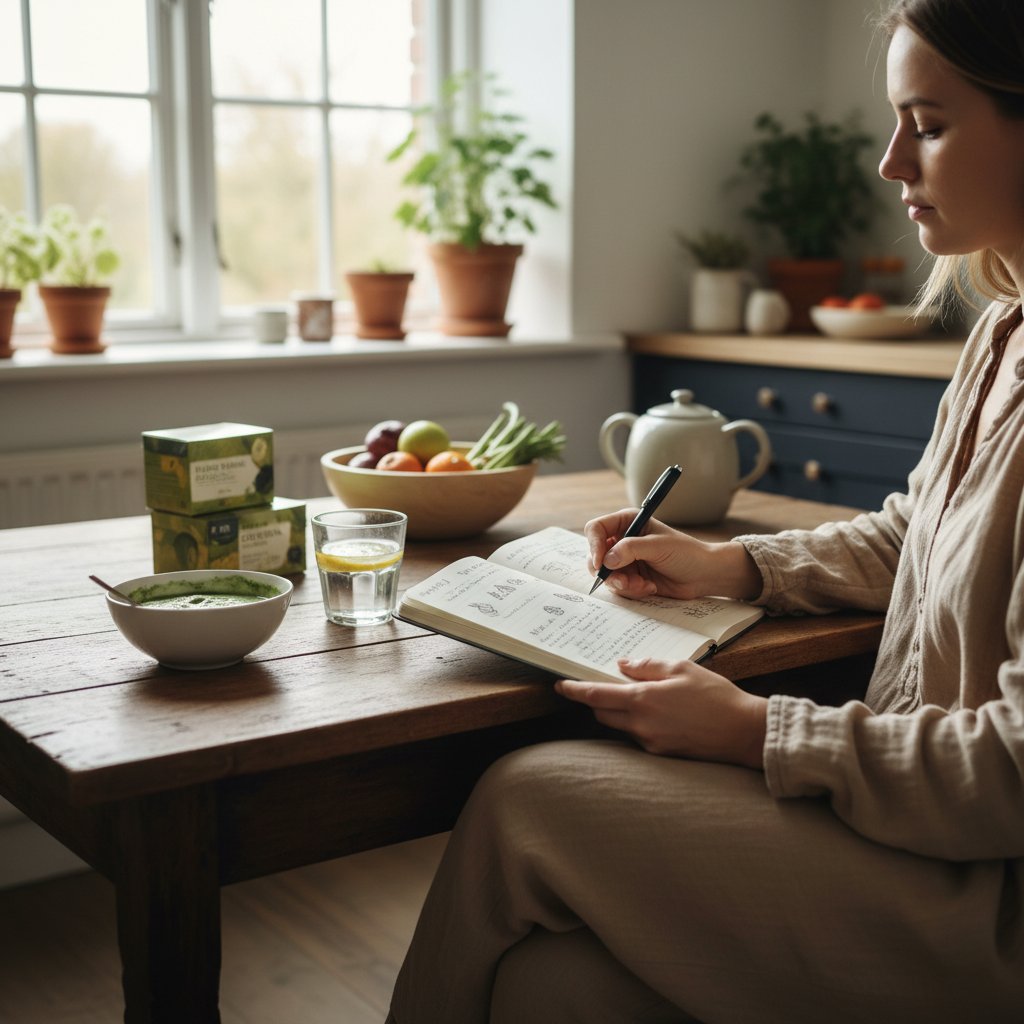 Osoba zapisująca wrażenia po tygodniu domowego detoksu