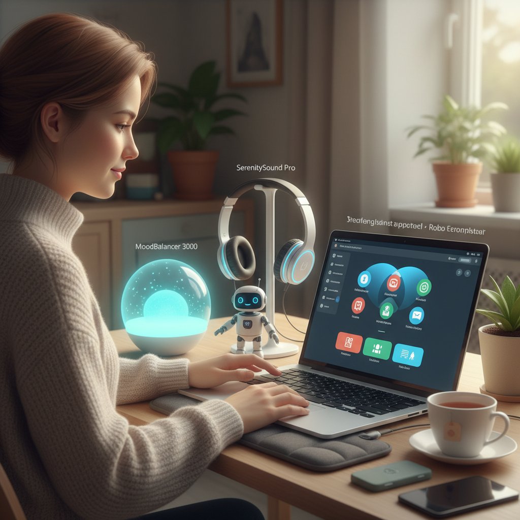 Osoba z laptopem, korzystająca z różnych narzędzi wsparcia emocjonalnego