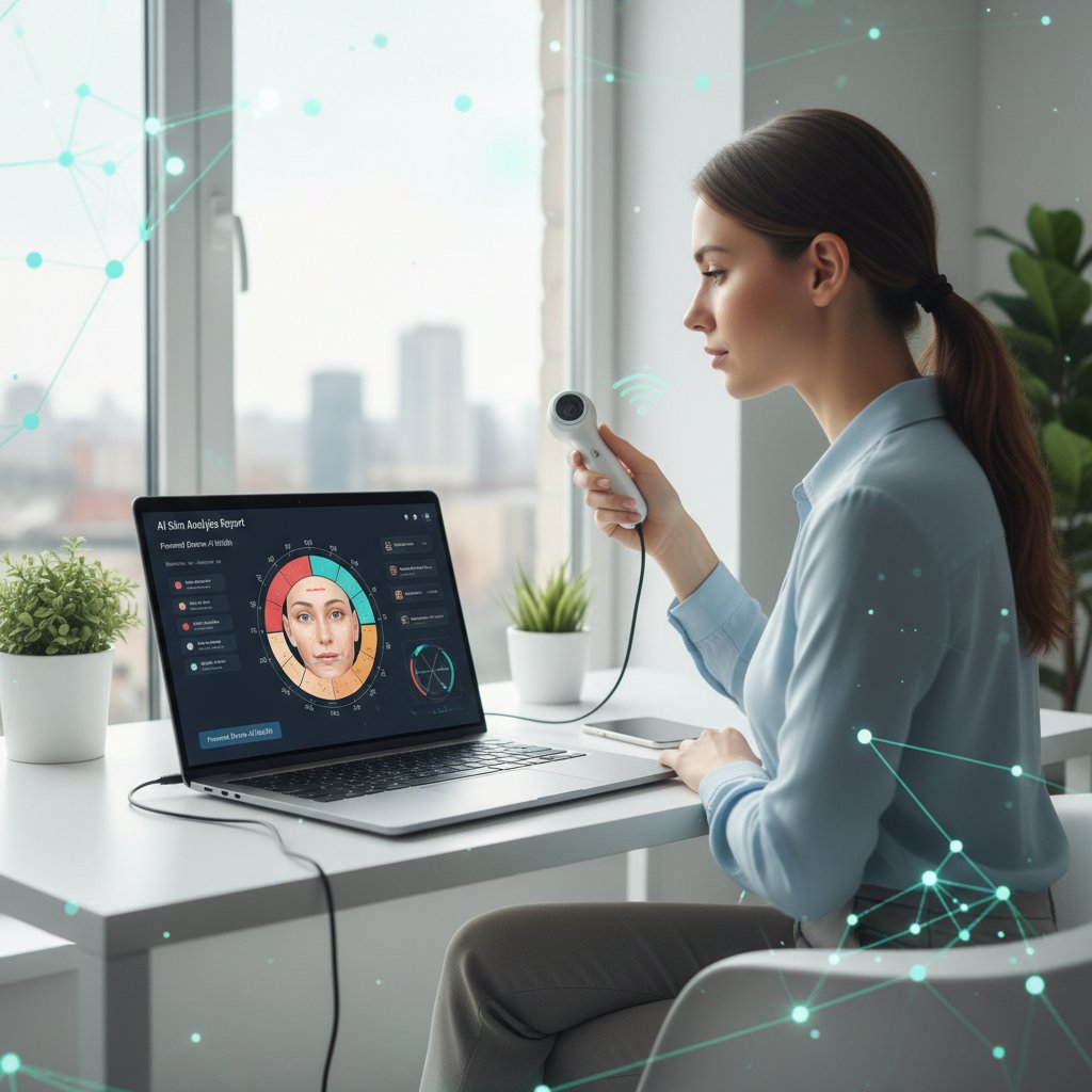 Osoba analizująca zdjęcie skóry na ekranie laptopa – sztuczna inteligencja w pielęgnacji skóry