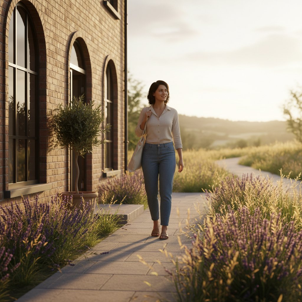 Osoba wychodząca z terapii, promienie słońca, symboliczny powrót do życia