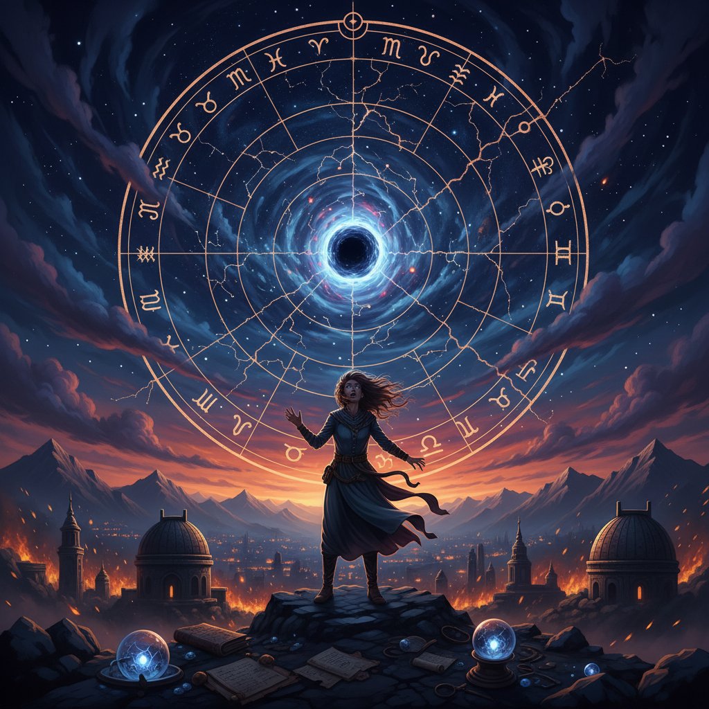 Osoba patrząca w nocne niebo, poszukująca odpowiedzi, kryzys, astrologia