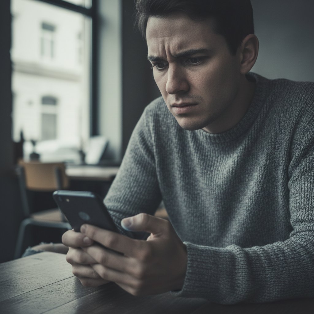 Kobieta nerwowo sprawdzająca telefon w oczekiwaniu na uznanie