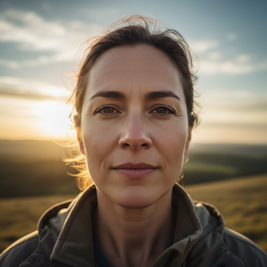 Symboliczne zdjęcie osoby patrzącej w przyszłość, z wyrazem determinacji i nadziei na twarzy