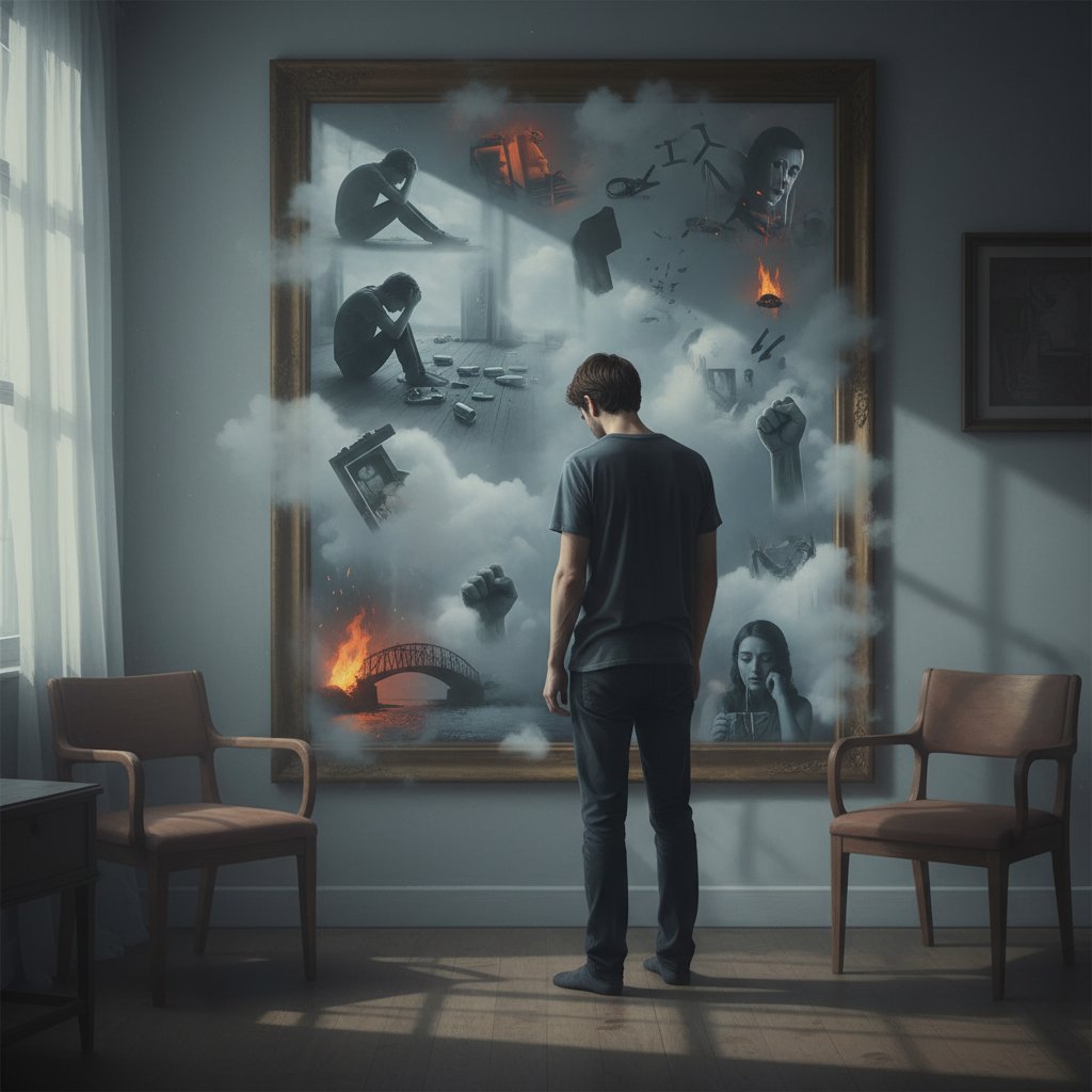 Osoba patrząca w lustro, zastanawiająca się nad swoimi błędami