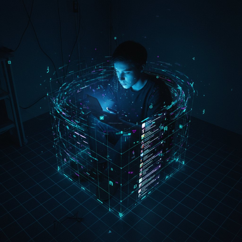 Osoba patrząca w ekran telefonu w ciemnym pokoju, symbolizująca samotność po rozstaniu i izolację cyfrową