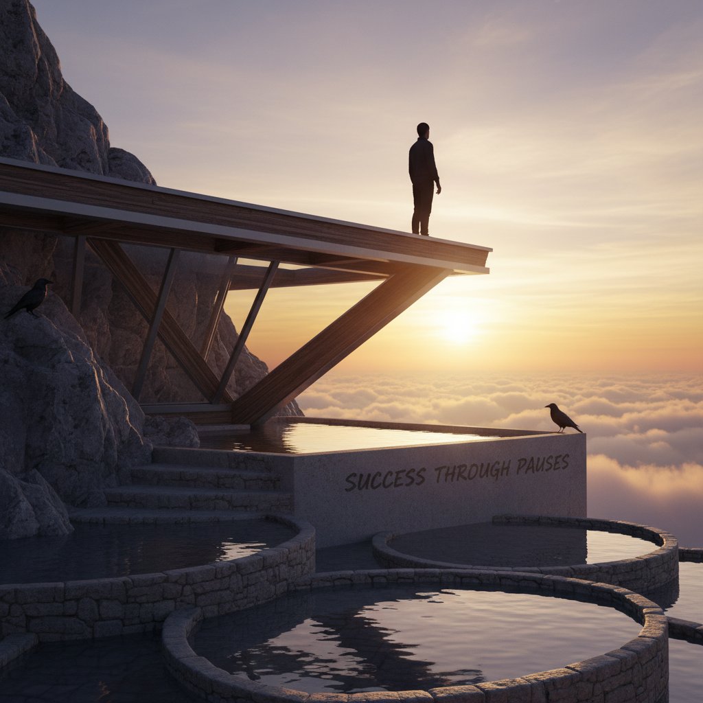 Osoba patrząca na wschód słońca, spokojna, nowa perspektywa, sukces przez pauzy, własne zasady