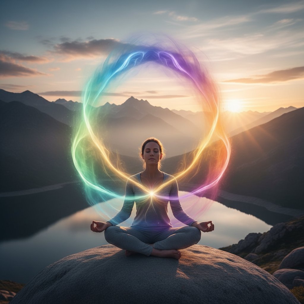 Zdjęcie osoby wyciągającej ręce w medytacyjnym geście, symbolizujące duchowe poszukiwania – ciało eteryczne, świadomość ciała