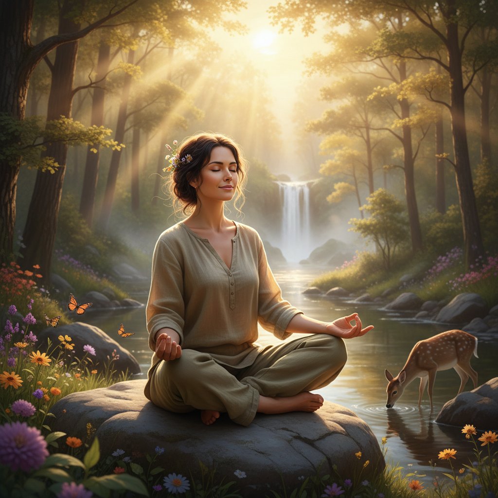 Człowiek z zamkniętymi oczami, praktykujący mindfulness na łonie natury – regeneracja nadnerczy