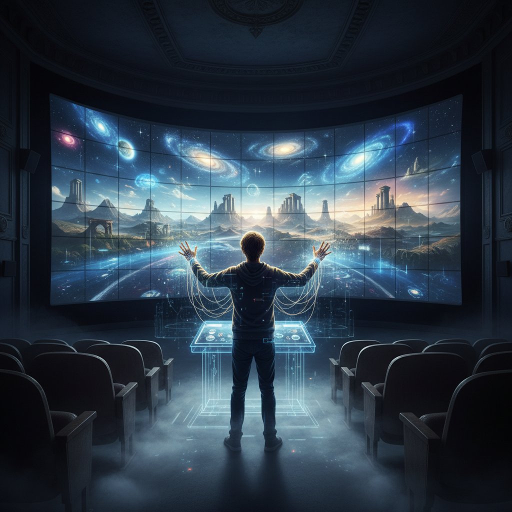 Person silhouetted against a glowing movie screen, stepping forward to symbolize reclaiming control of movie discovery