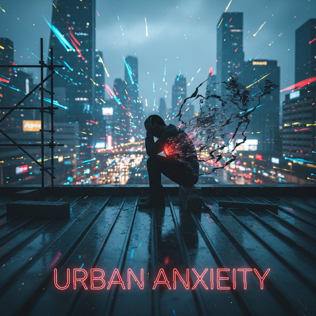 Miasto nocą, osoba na dachu – symbol ukrytych problemów lękowych w Polsce