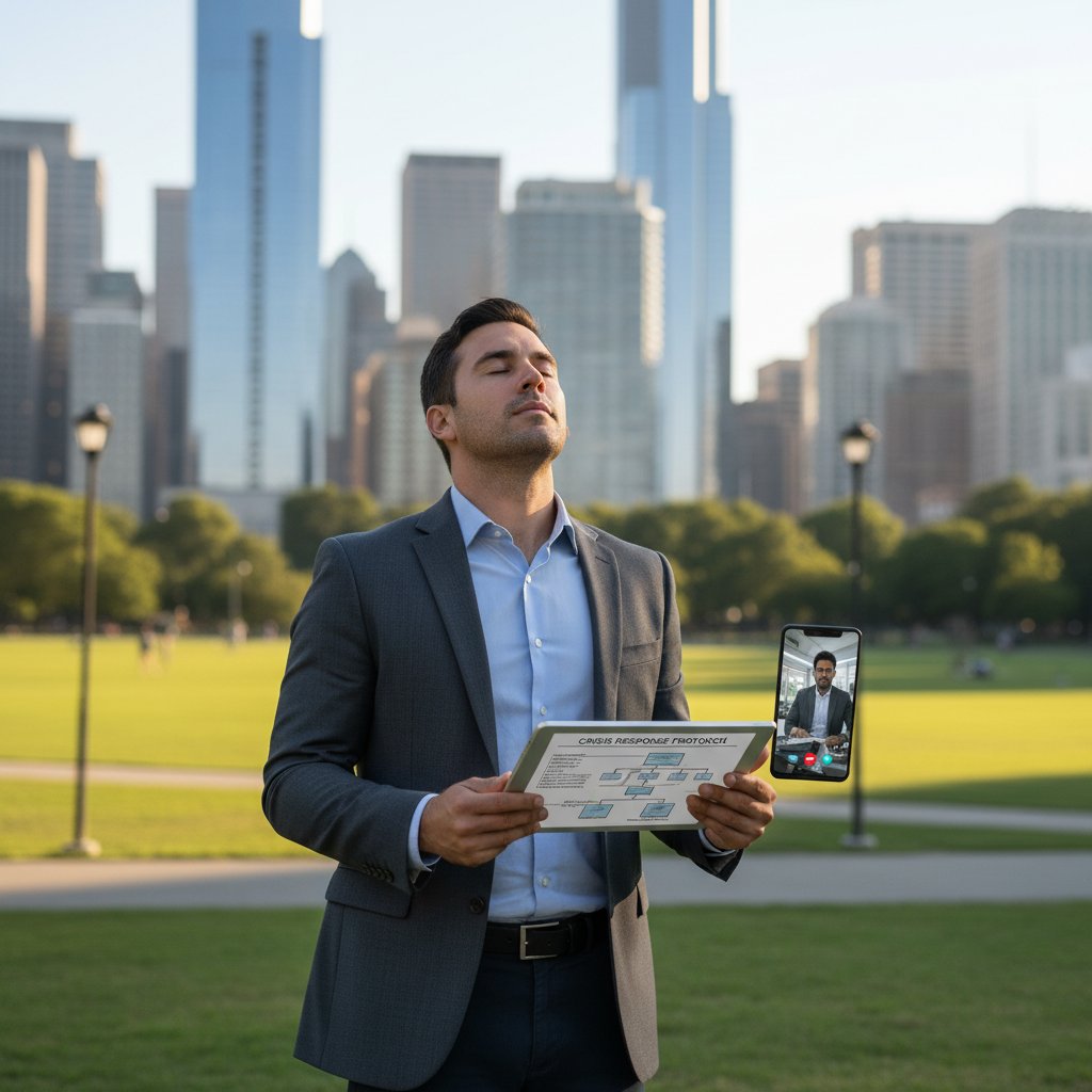 Osoba na zewnątrz, głęboko oddychająca, łapiąca dystans w kryzysie