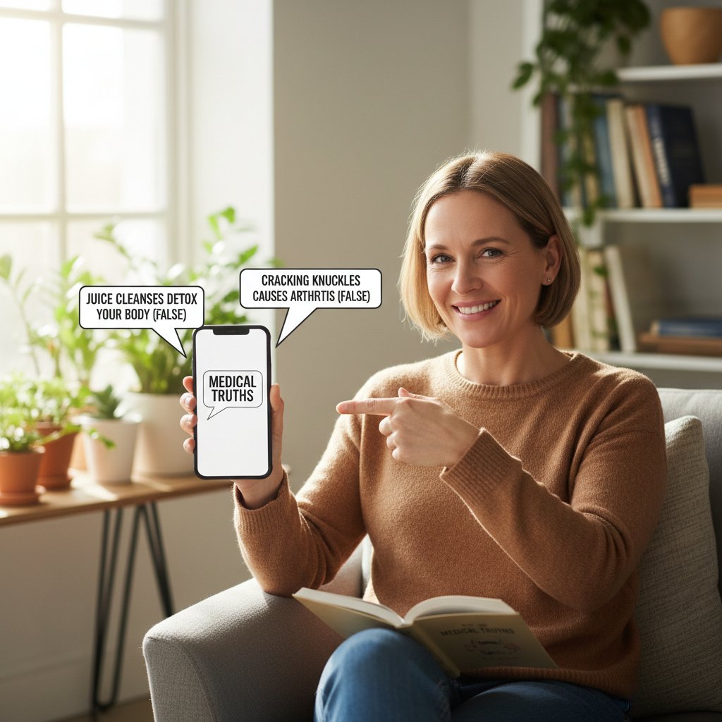 Osoba czytająca mity zdrowotne na telefonie, z wyraźnym zaskoczeniem na twarzy