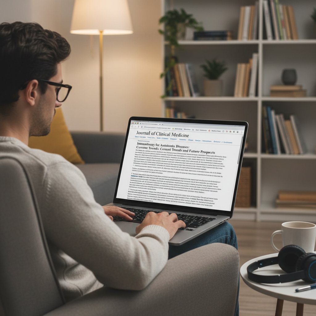 Osoba czytająca artykuły medyczne na laptopie – rzetelne źródła wiedzy