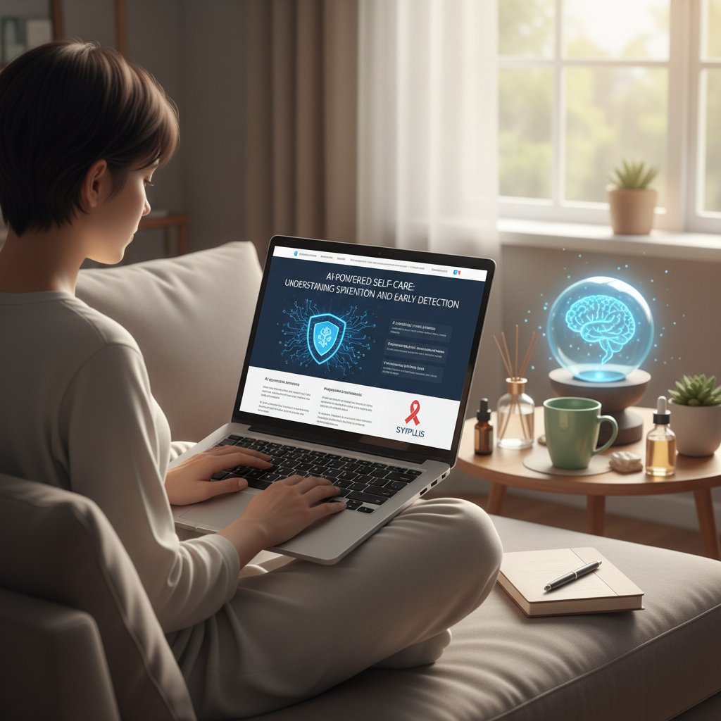 Zdjęcie osoby przeglądającej artykuł zdrowotny na laptopie, symbolizujące dostęp do wiedzy przez AI i platformy cyfrowe