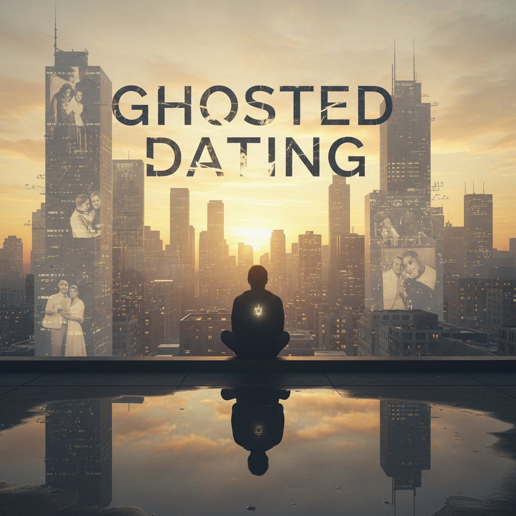 Person reflecting at sunrise after a night out, city in the background, symbolizing growth after dating setbacks