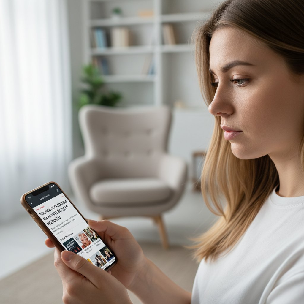 Osoba zgłaszająca fałszywą wiadomość w aplikacji mobilnej, skupiona twarz, światło okna