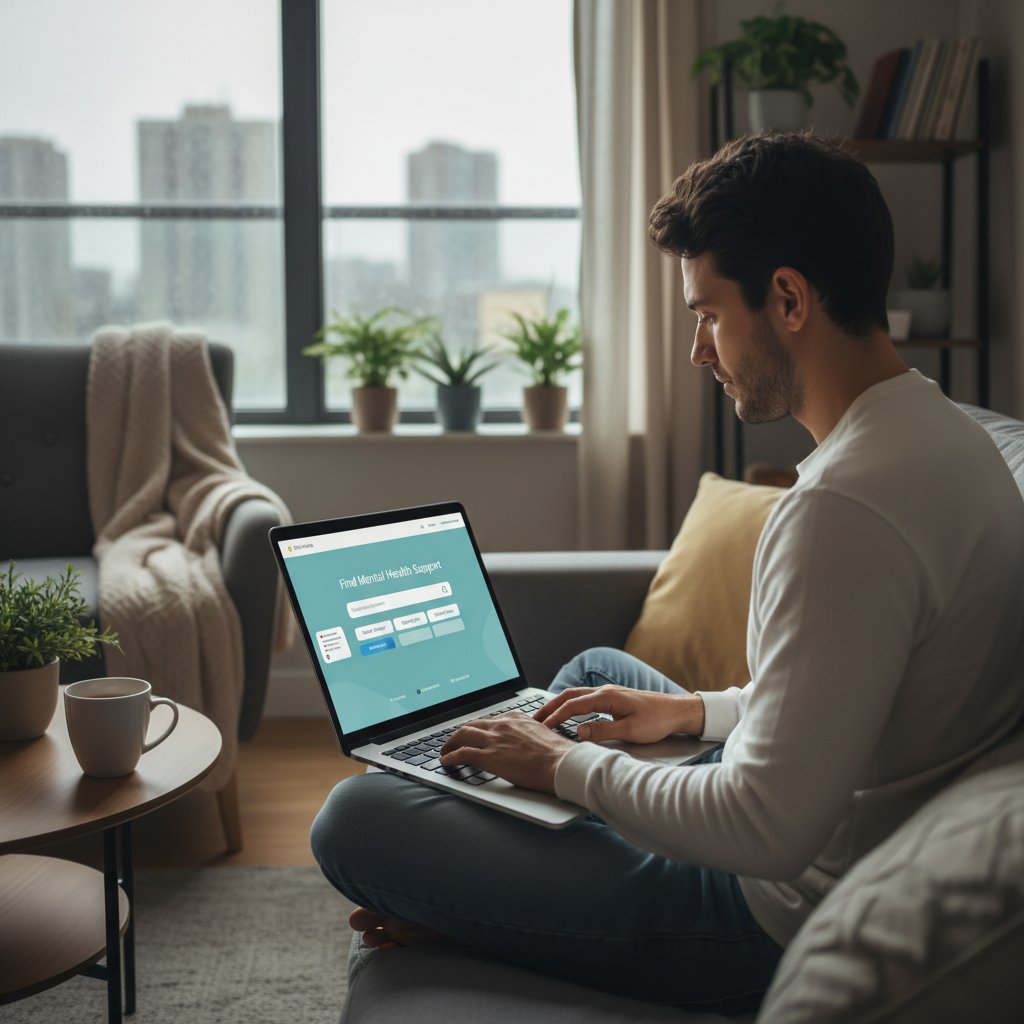 Osoba korzystająca z telefonu, szukająca informacji i wsparcia online dotyczącą depersonalizacji