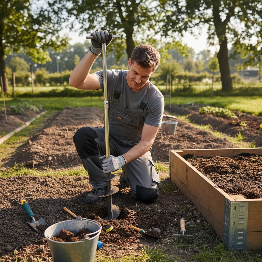 Osoba pobierająca próbki gleby do analizy przed montażem systemu