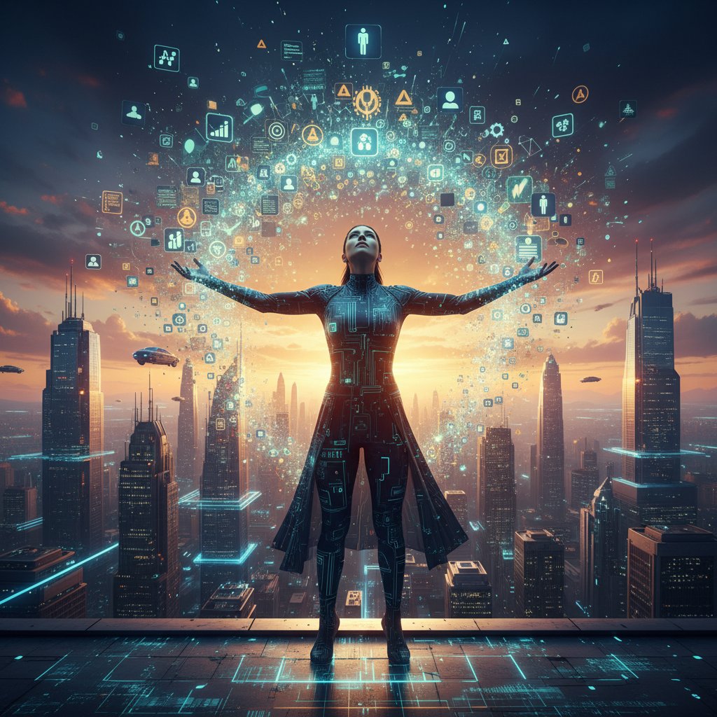 Osoba z pewnością siebie patrzy na cyfrową mapę rankingów AI