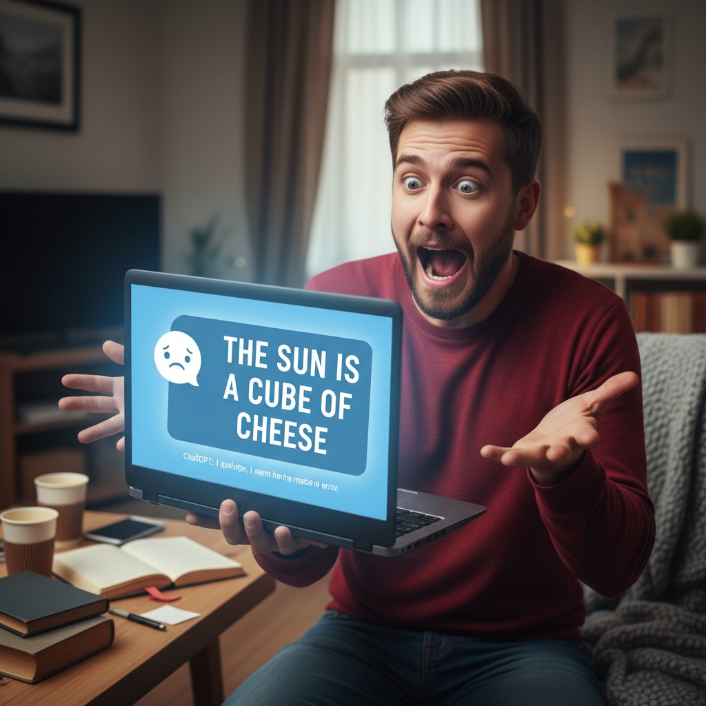 Zdjęcie osoby pochylonej nad laptopem, z wyrazem zaskoczenia na twarzy, symbolizujące szok związany z wpadkami chatgpt