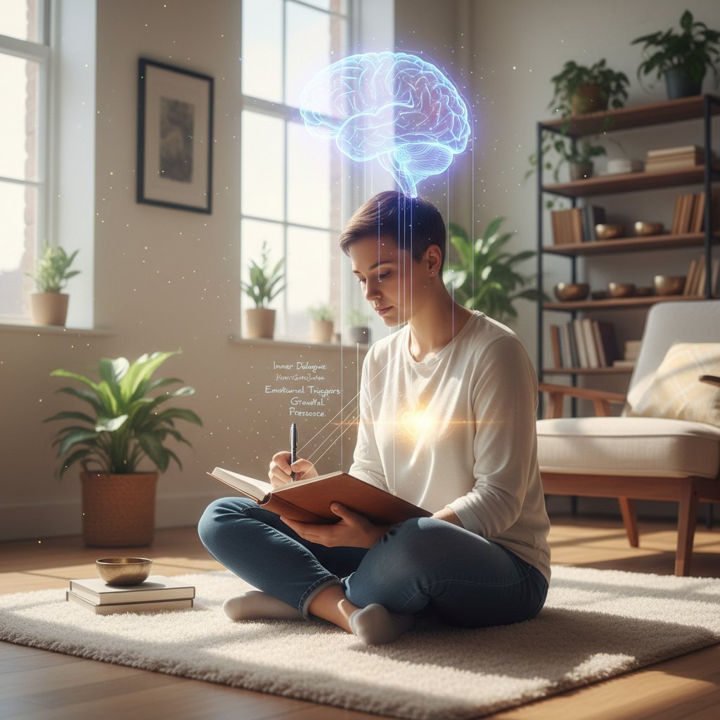 Zdjęcie osoby notującej własne emocje i przekonania, symbolizujące samoświadomość i zarządzanie polarnościami