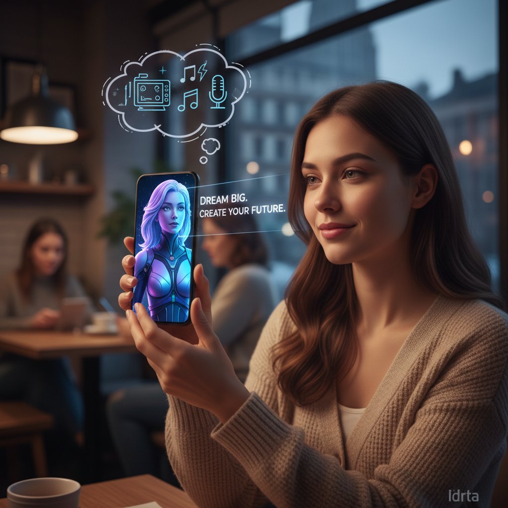 Osoba rozmawiająca przez telefon z wirtualnym celebrytą na ekranie, atmosfera inspiracji i ciekawości