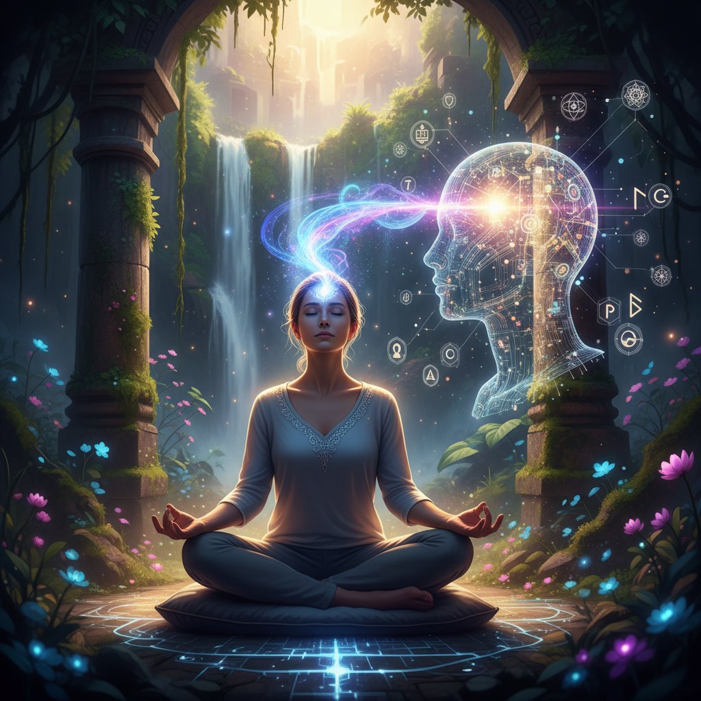 Osoba prowadząca konwersację z AI na temat duchowości