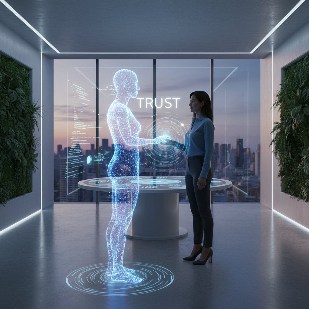 Osoba rozmawiająca online z zaufaną AI – bezpieczne wygadanie się w nowoczesnych realiach