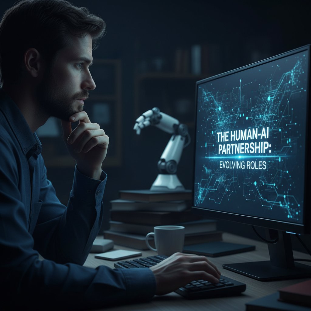 Osoba zamyślona patrząca w ekran komputera, refleksja nad rolą AI w życiu codziennym