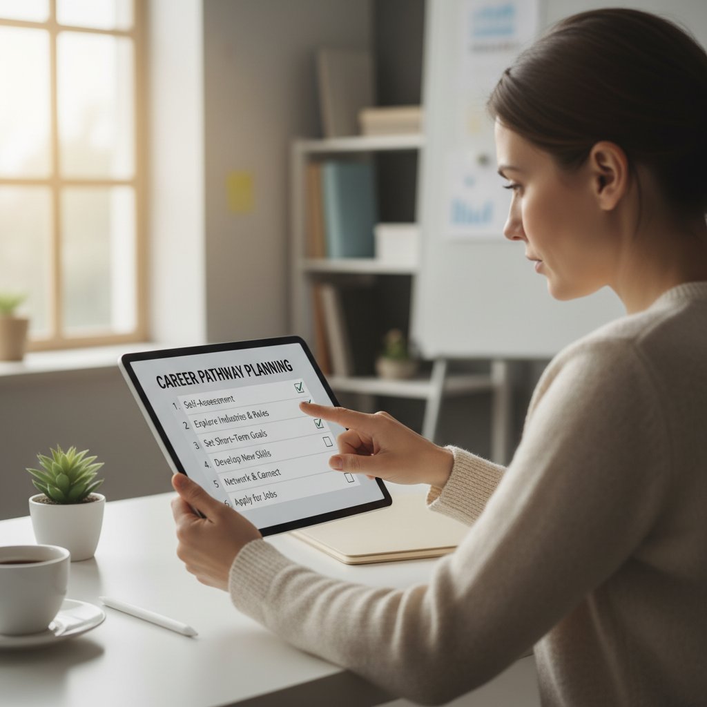 Osoba odhaczająca checklistę na tablecie podczas planowania kariery