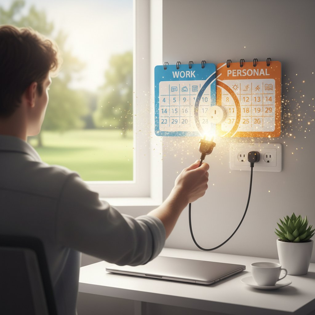Person trying to unplug, home and work calendars overlapping