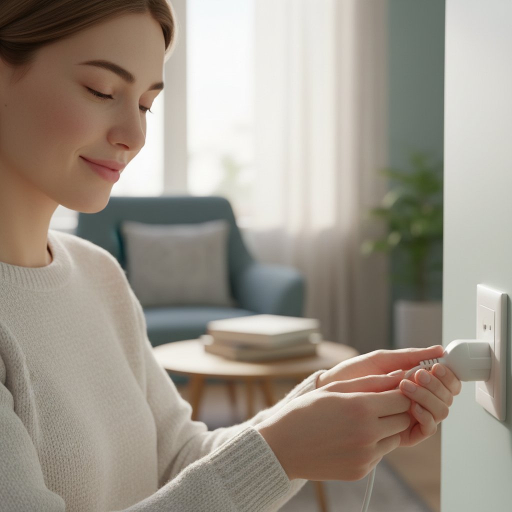 Osoba z wyłączonym telefonem i spokojnym wyrazem twarzy, relaks po swojemu