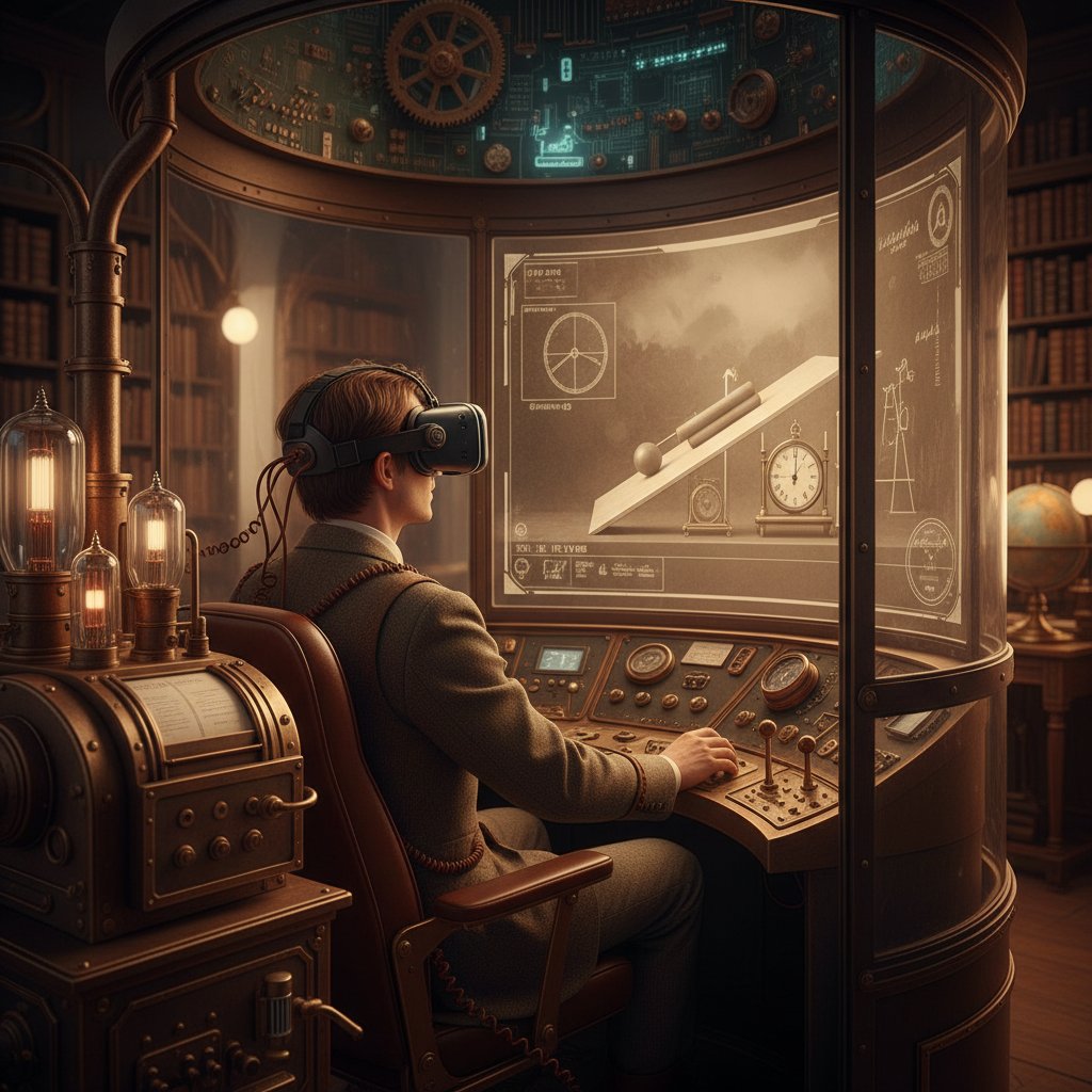 Osoba korzystająca z symulatora eksperymentów historycznych na komputerze