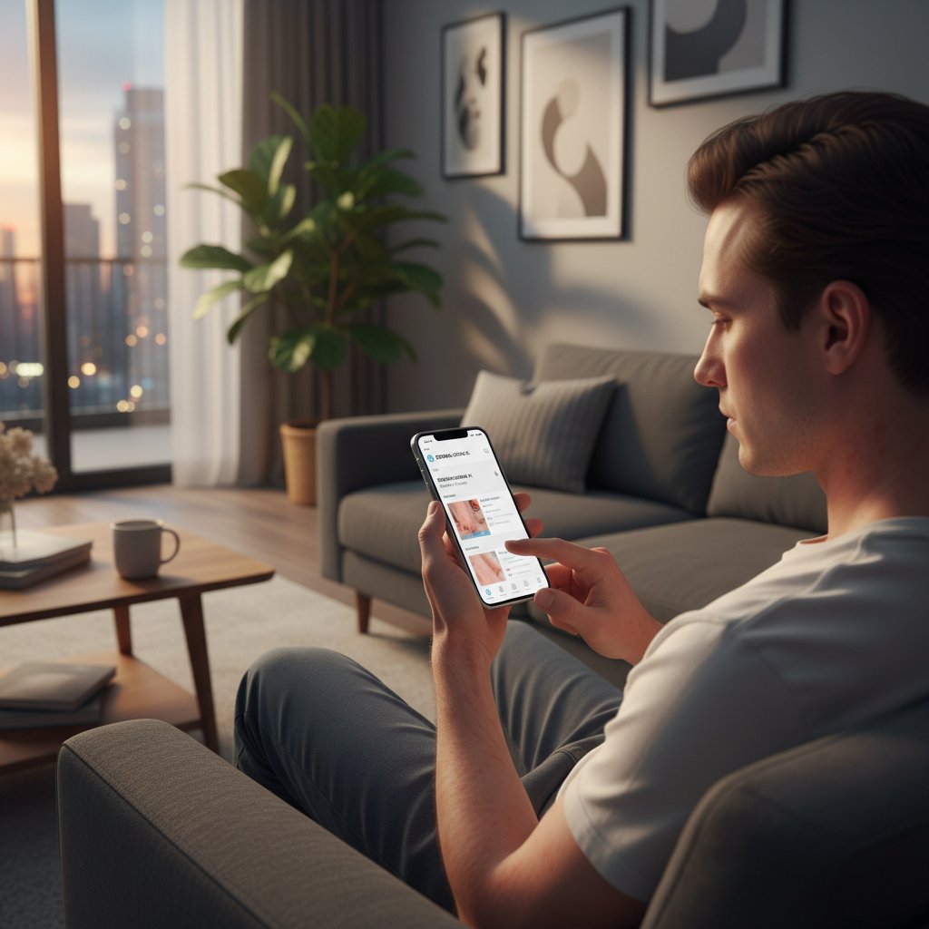 Osoba korzystająca z aplikacji do analizy wysypki na smartfonie