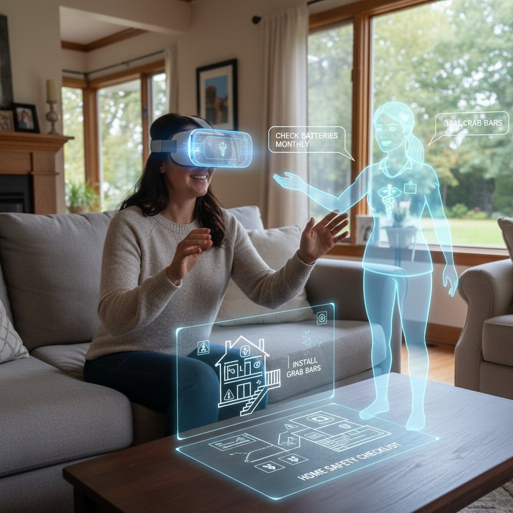 Osoba korzystająca ze smartfona i wirtualnego asystenta medycznego w domowych warunkach – bezpieczeństwo i edukacja zdrowotna