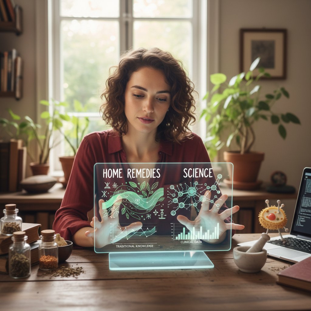 Osoba korzystająca z medyk.ai do porównania domowych metod z nauką