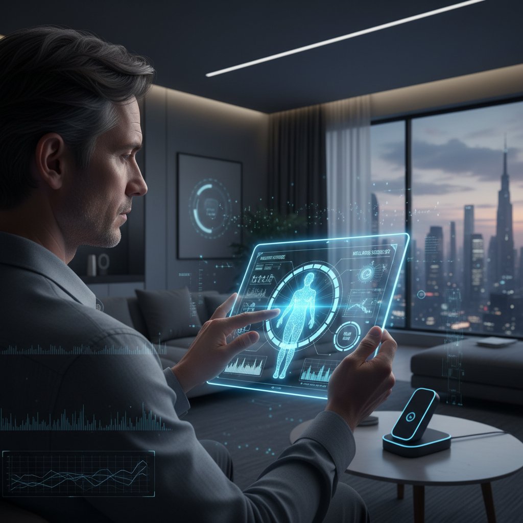 Osoba korzystająca z aplikacji AI do analizy objawów, skupienie, technologia zdrowotna