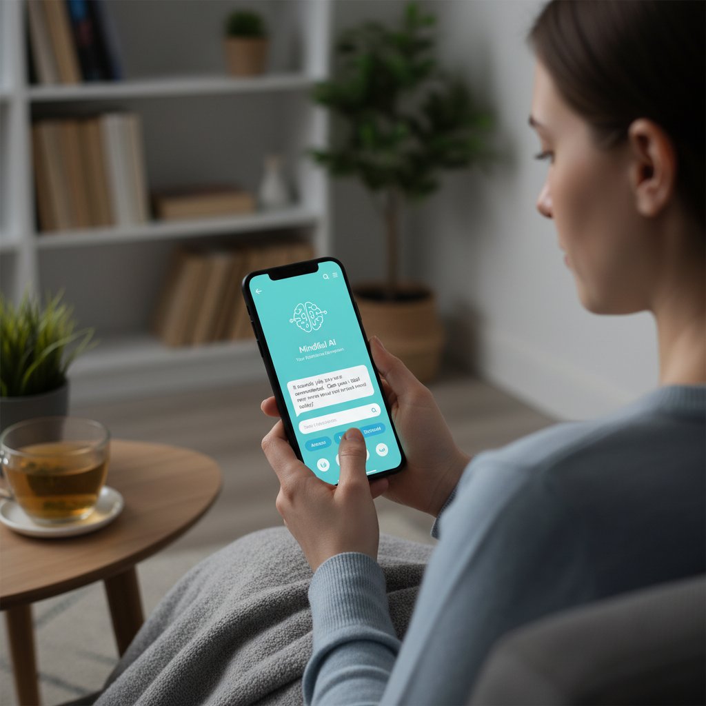 Osoba korzystająca z aplikacji AI do wsparcia emocjonalnego na smartfonie
